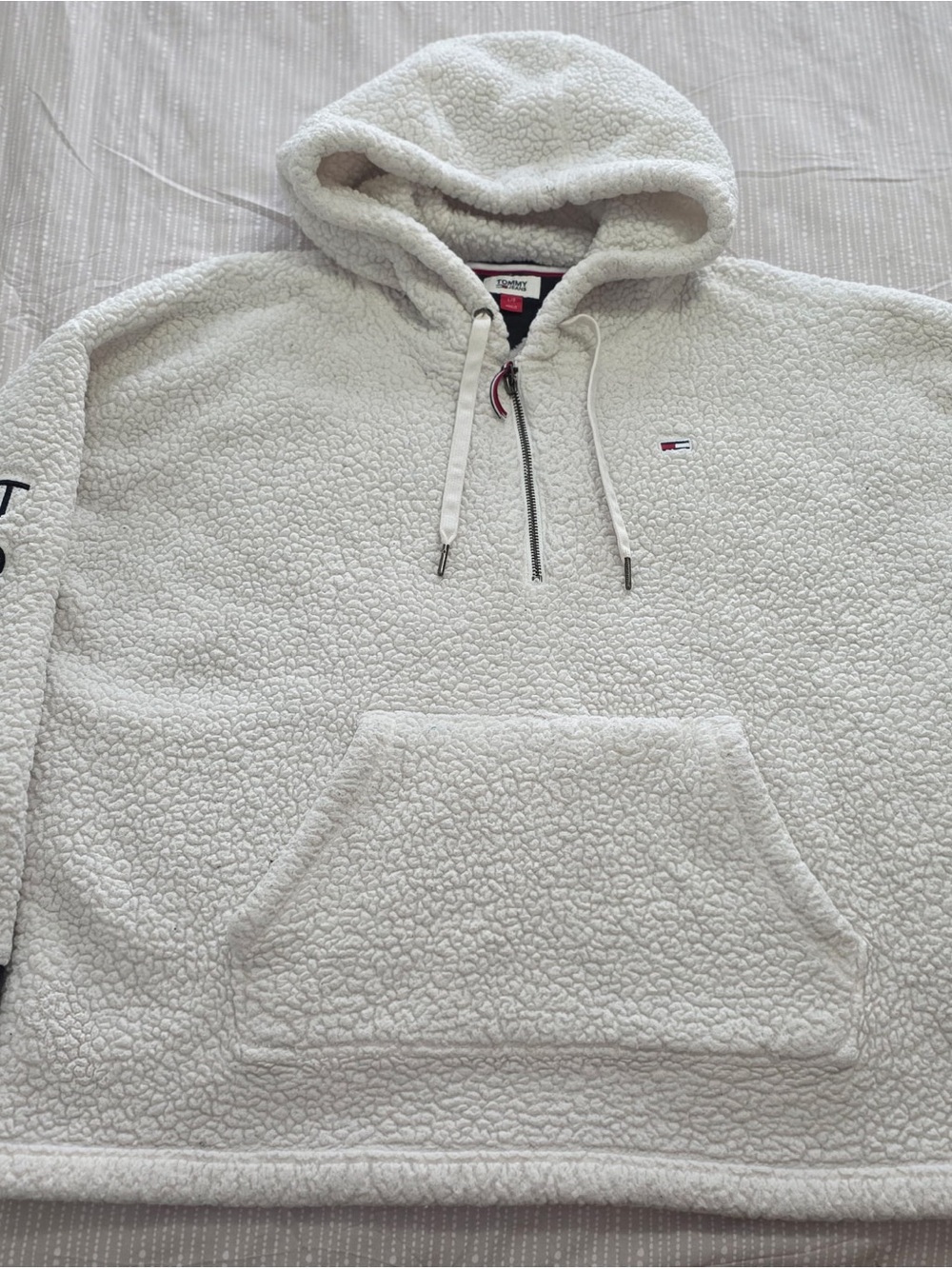Tommy Hilfiger Cream Sherpa Half-Zip Hoodie